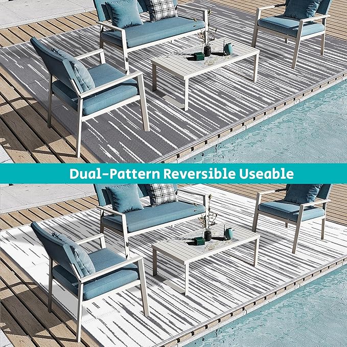 HEBE Outdoor Rug 6' x 9' Waterproof for Patios Clearance, Reversible Plastic Straw Rug Camping Carpet, Indoor Outdoor Area Rugs Patio Mats for RV,Picnic,Backyard,Deck,Balcony,Porch