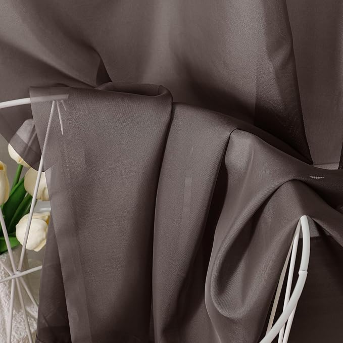 Aiyufeng Chocolate Brown Sheer Curtains 90 Inches Long 2 Panels, Solid Voile Rod Pockets Stylish Breathable Drapes Window Treatment for Kid's Room/Bedroom/Living Room, 42W x 90L, Chocolate Brown