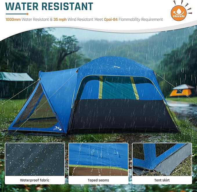Tents for Camping 6 Person Camping Tent with Screen Porch, Weatherproof Large Cabin Tent with Rainfly and Carry Bag, Family Tent for Outdoor Camping and Backyard