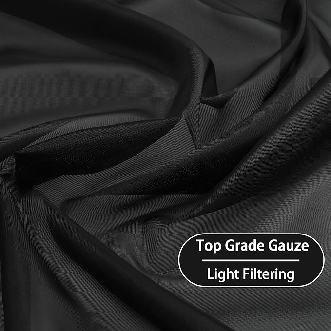 KEQIAOSUOCAI Patio Door Sheer Curtain Panels - 108 inch Length Ceiling to Floor Extra Long Voile Drape Curtains Window Treatment for Sliding Glass Door (Jet Black,2 Pieces,W 54 x L 108 inches Long)