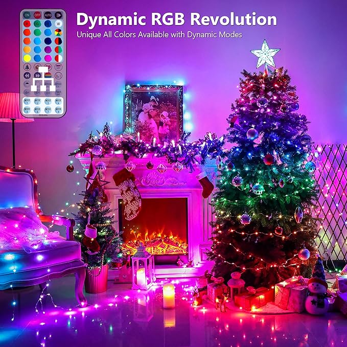 BrizLabs Color Changing Fairy Lights, 66ft 200 LED Rainbow Christmas Fairy Lights with Remote, RGB Xmas Tree Light with Timer, Dimmable Twinkle Light Music Sync for Indoor Xmas Halloween Easter Party
