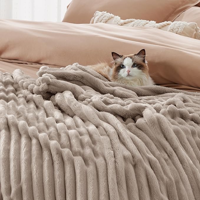 Bedsure GentleSoft Mocha Meringue Fleece Blanket for Couch - Cozy Soft Blankets for Women, Cute Small Throws for Girls, 108x90 Inches