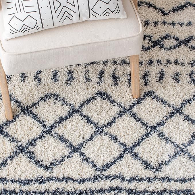 SAFAVIEH Arizona Shag Collection Accent Rug - 4' x 6', Ivory & Slate, Moroccan Design, Non-Shedding & Easy Care, 1.6-inch Thick Ideal for High Traffic Areas in Entryway, Living Room, Bedroom (ASG741M)