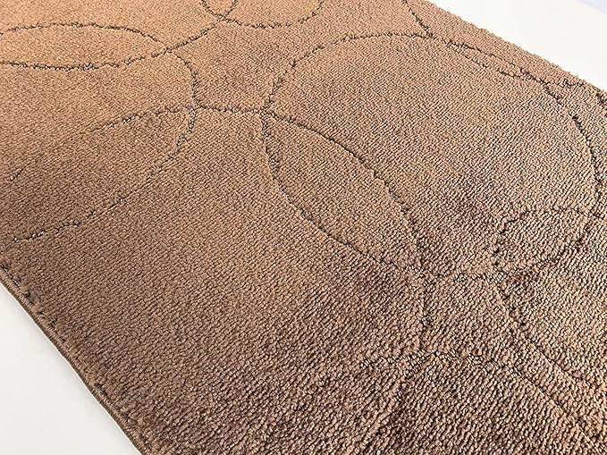 Custom Size Modern Geometric Pattern Carpet Runner Rug for Hallways, Slip Resistant Latex Rubber Backed, 31 inch Wide X Customized Length, Circles Brown, 31 inch X 4 feet, Doormat Size