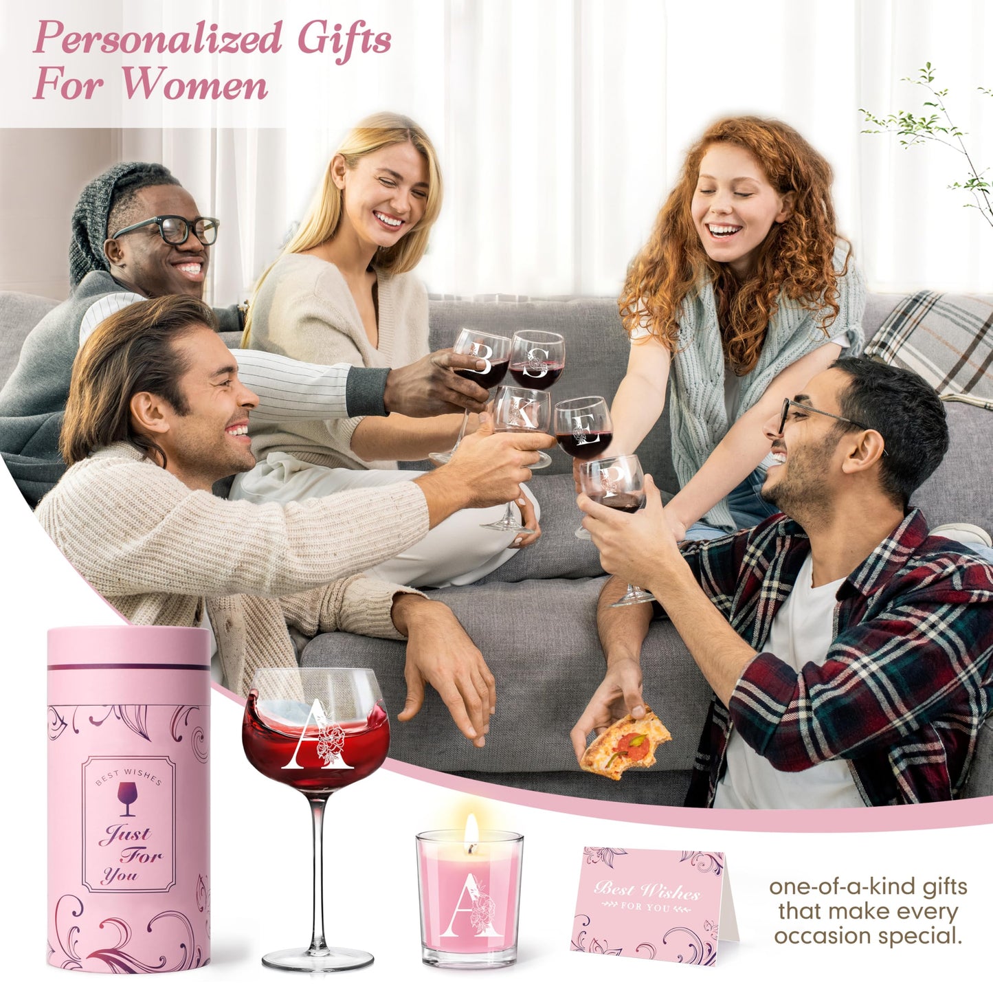 Personalized Gifts for Women - Customized Gift A-Z Wine Glass, Unique Birthday Gifts for Women, Christmas Basket Gift for Her, Mom, Wife, Sister, Friend, Nurse（A）