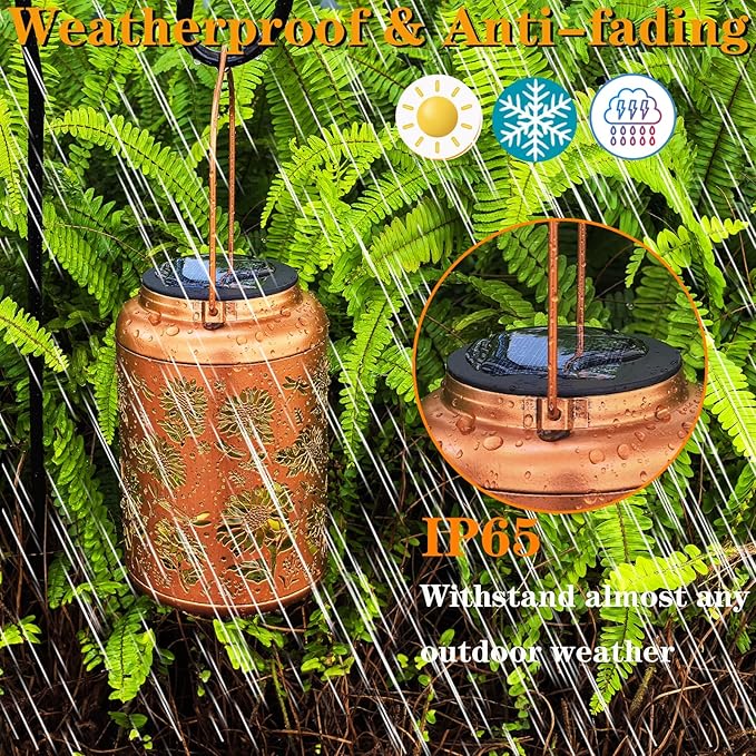 Birthday Gifts for Women Mom Grandma Ideas,Solar Lanterns Outdoor Waterproof,Dragonfly & Sunflower Hanging Metal Garden Decor Art Lights,Decorative Solar Powered Lantern for Patio Yard Porch