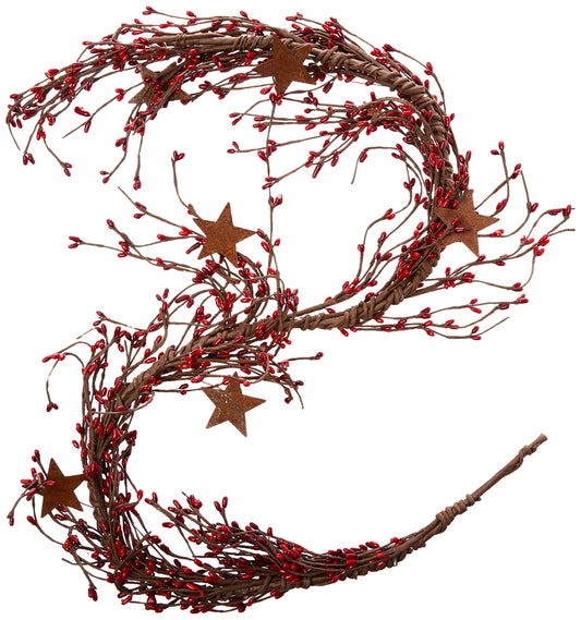 CWI Pip Berry and Star Garland - 40 Inch - Artificial Garland for Mantle, Arch, Table, and Entryway - Red & Burgundy