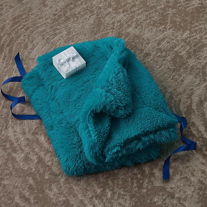 Bedsure GentleSoft Fluffy Turquoise Teal King Size Blanket for Bed, Thick Soft Sherpa Faux Fur Fleece Bedding Fuzzy Plush Winter Warm Heavy Large King Blanket, Cozy Teal Gifts for Men Women, 108x90