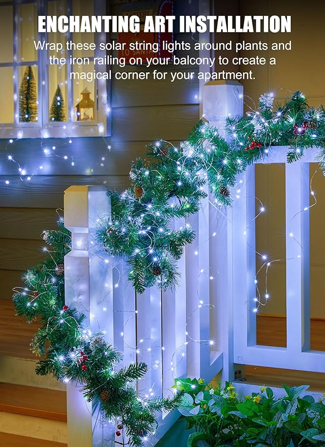 Minetom Solar String Lights, 4 Packs Total 132Ft 400 LED Solar Fairy Lights, Waterproof Solar Lights for Outside Patio Yard Tree Wedding Christmas, Pure White