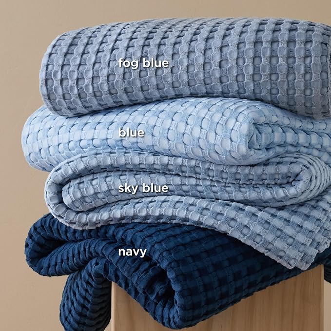 Bedsure Cooling Cotton Waffle Twin XL Blanket - Lightweight Breathable Blanket of Rayon Derived from Bamboo for Hot Sleepers, Luxury Throws for Bed, Couch and Sofa, Blue, 66x90 Inches