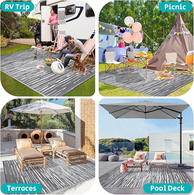 HEBE Outdoor Rug 9'x12' for Patios Clearance Waterproof Patio Mat Plastic Straw Rug Reversible RV Camping Tent Rug Outside Indoor Outdoor Area Rugs for RV,Deck,Beach,Balcony,Camper
