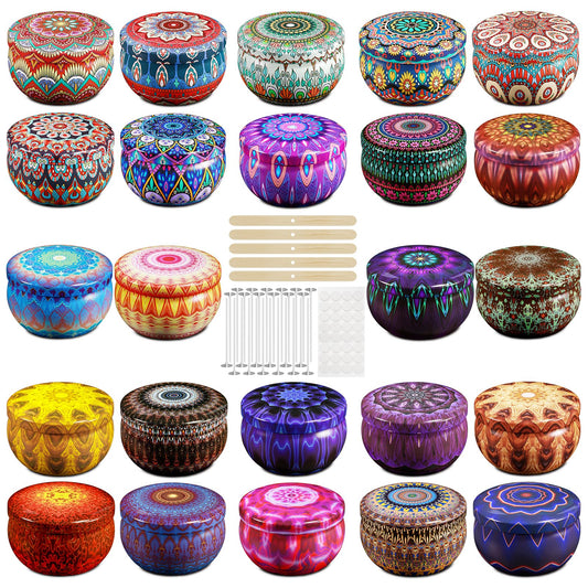 Domivirgo 24 Empty Candle Tins 2.5 oz with Lids - Simple Candle-Making Kit, Includes 26 Wicks, 5 Holders & 32 Stickers, Multi-Purpose Storage Containers for Crafts & Small Items (2.5oz)