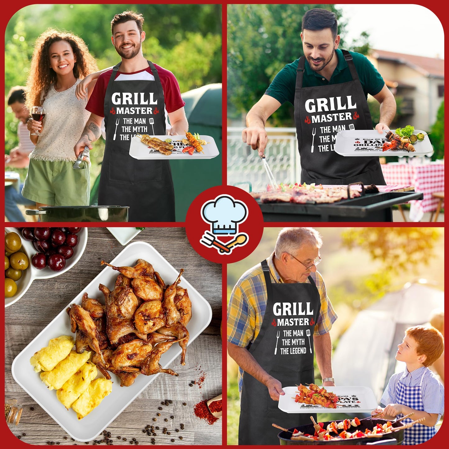 Grandpa Christmas Birthday Gifts,Best Grandpa Gifts from Grandkids,Great Grandfather Grandparents Thanksgiving Xmas Present from Granddaughter Grandson,Funny BBQ Grilling Platter with Apron Sets Gift