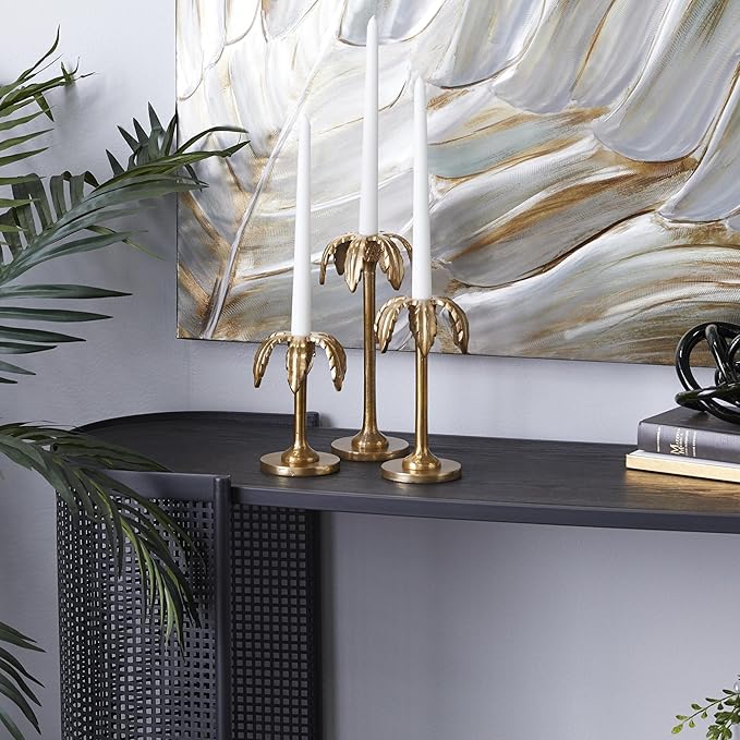 Deco 79 Aluminum Metal Decorative Candle Holder Candle Stand, Set of 3 Candlestick Holder 6", 8", 10"H, Gold