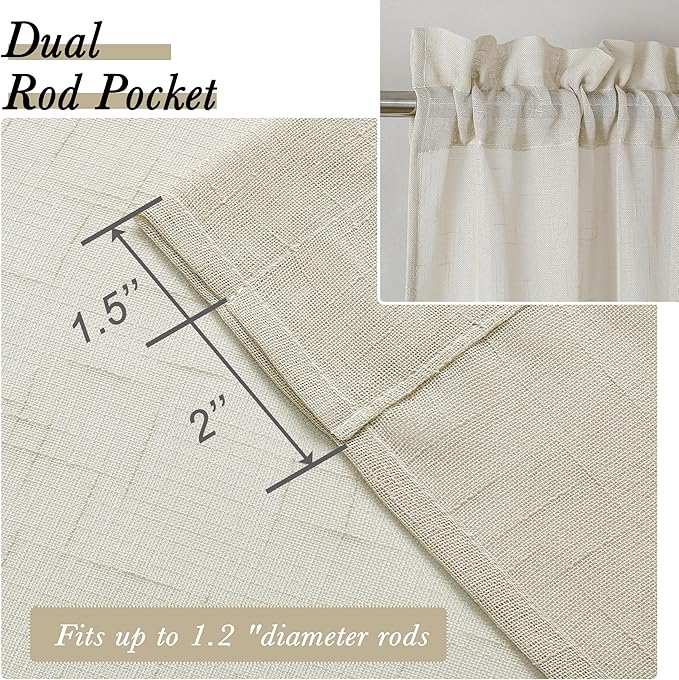 Aiyufeng Natural Sheer Curtains 72 inches Long 2 Panels, Fresh Textured Semi Sheer Natural Linen Breathable Elegant Door Curtains & Drapes for Farmhouse/Living Room/Kitchen, 40Wx72L inch