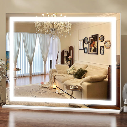 23x18 Inch Lighted Vanity Mirror, 3-Color Dimmable LED & Touch Control - Large Makeup Mirror for Dressing Room (Wall/Tabletop Mount)