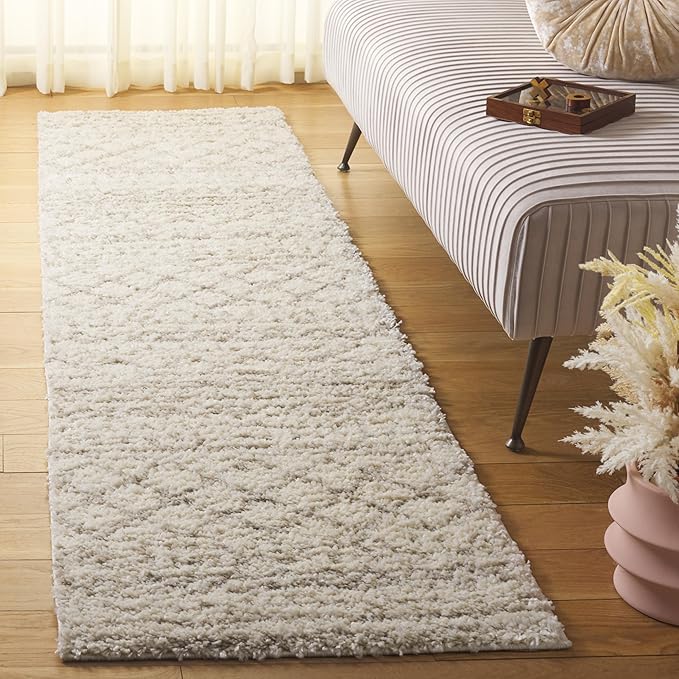 SAFAVIEH Arizona Shag Collection Runner Rug - 2'3" x 12', Ivory & Beige, Moroccan Design, Non-Shedding & Easy Care, 1.6-inch Thick Ideal for High Traffic Areas in Living Room, Bedroom (ASG741A)