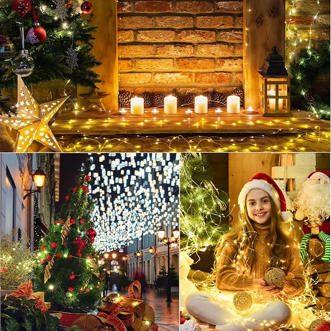 LAMPHOME 100 LED 33FT Fairy Lights Battery Operated with Remote, Mini Starry String Lights,Multi Functions & Timer, Twinkle Light for Christmas Home Bedroom Wedding DIY Centerpiece Decor,Yellow