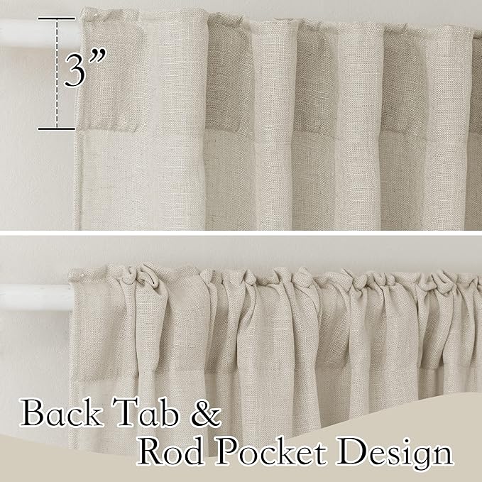 RYB HOME Linen Curtains for Bedroom - Light Airy Semi Sheer Curtains Large Window Decor for Living Room Sun Room Sliding Glass Door, Angora, 52 inch Wide x 84 inch Long, 1 Pair