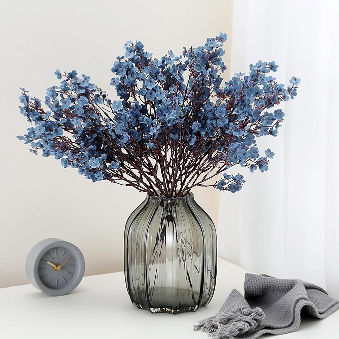 JAKY-Global Babys Breath Silk Artificial Flowers Bulk 12pcs for Fall Decor Fake Flower Bouquet Bulk for Home Kitchen Indoor Bouquet Floral Arrangement Table Centerpieces Party Decor(Blue Ashes)
