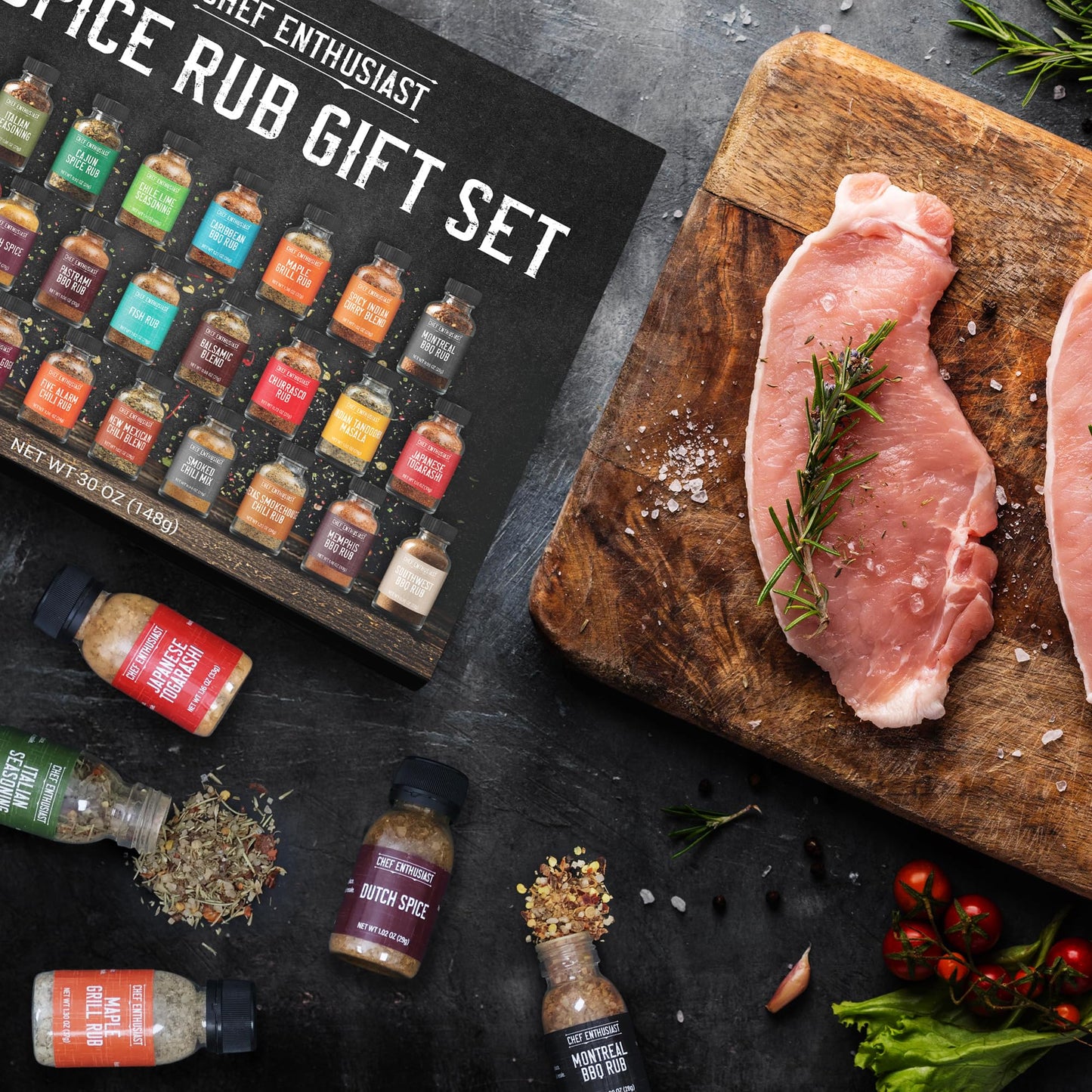 Grilling Spices & Seasoning Set - 24 Unique Gourmet BBQ Spice Rub Sampler (Kosher) - Gift Set for Birthday, Anniversary, Men, Dads, Husbands - By Chef Enthusiasts