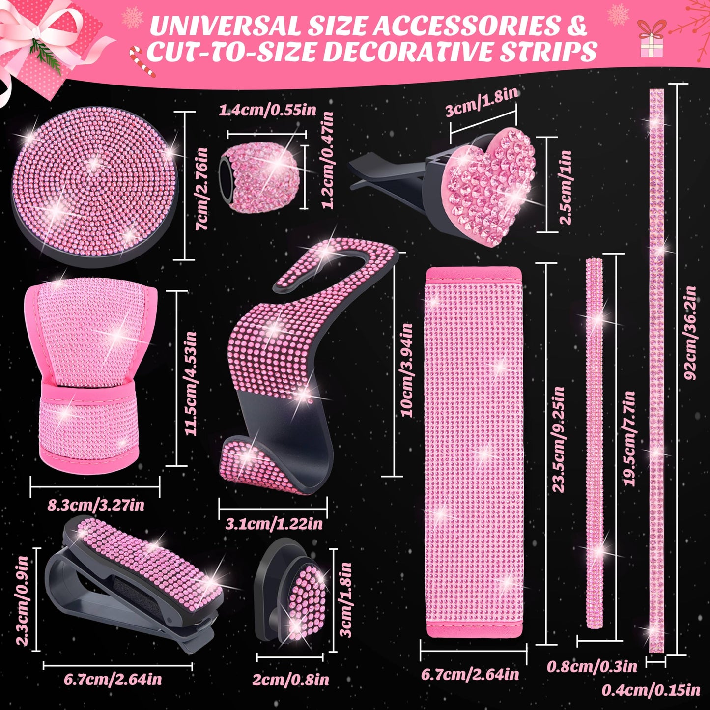 Advent Calendar 2025 for Women - 24 Days of Pink Car Accessories Gift Set, Christmas Countdown Calendar with Sparkly Interior Décor, Luxury Holiday Gifts for Wife, Girlfriend, Mom, Coworker