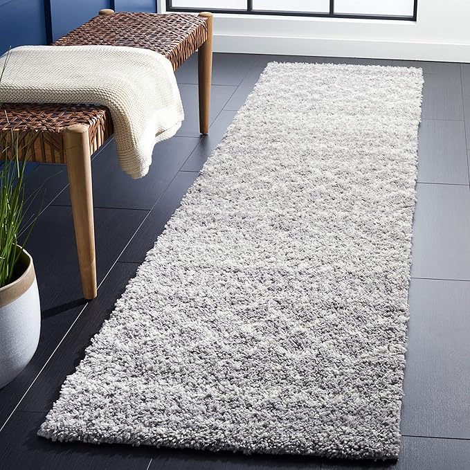 SAFAVIEH Arizona Shag Collection Runner Rug - 2'3" x 6', Grey & Ivory, Moroccan Design, Non-Shedding & Easy Care, 1.6-inch Thick Ideal for High Traffic Areas in Living Room, Bedroom (ASG741G)