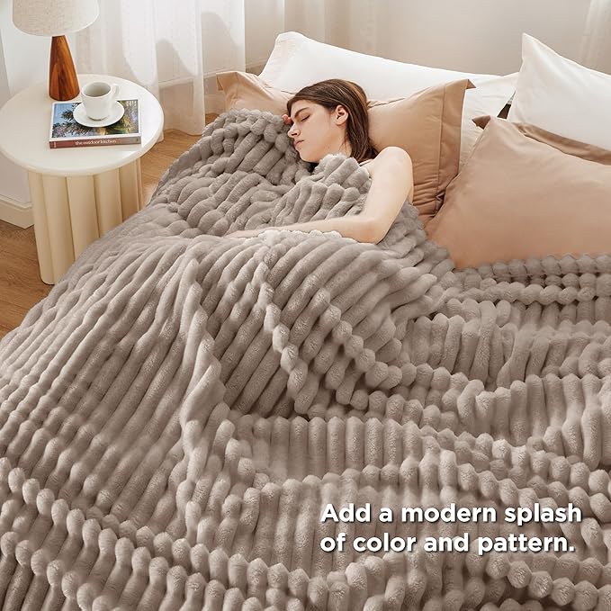 Bedsure GentleSoft Mocha Meringue Fleece Blanket for Couch - Cozy Soft Blankets for Women, Cute Small Throws for Girls, 90x90 Inches