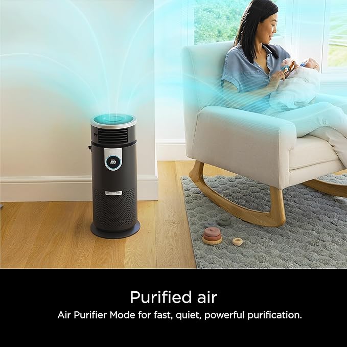 Shark 3 in 1 Air Purifiers for Home, Bedroom, or Office with HEPA Filter, Small Space Heater and Fan Combo, Filters Smoke, Covers up to 500 Sq Ft, Clean Sense Technology, Heat, Cool and Purify, HC452