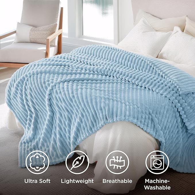 Bedsure GentleSoft Blue Fleece Blanket for Couch - Cozy Soft Blankets for Women, Cute Small Throws for Girls, Light Blue, 108x90 Inches