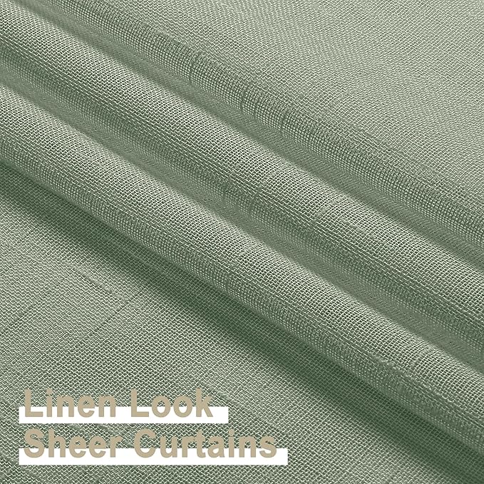Aiyufeng Sage Green Sheer Curtains 45 Inch Length 2 Panels, Short Linen Curtains for Kitchen, Small Window Curtains Window Treatment Privacy with Light Filtering for Bathroom, Each 30Wx45L Inch, Green