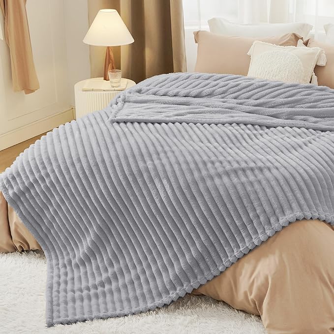 Bedsure GentleSoft Blankets Queen Size for Bed - Cozy Soft Blankets for Women, Cute Large Fleece Throws for Girls, Light Grey, 90x90 Inches