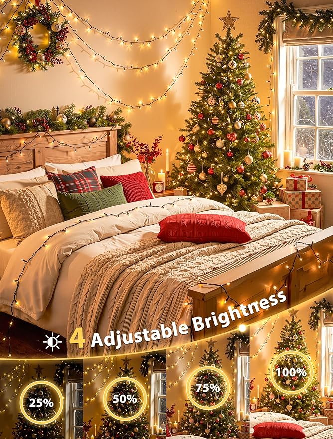 Hopolon String Lights Indoor Outdoor, 33 FT 100 LED Christmas Lights with Remote, Connectable Green Wire Twinkle Fairy Lights Plug in Waterproof for Wedding Party Patio Spring Decor (Warm White)