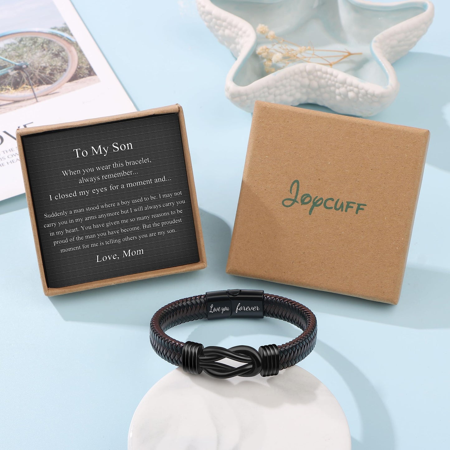 JoycuFF Birthday Gifts for Son from Mom, To My Son Christmas Valentines Day Fathers Day Anniversary Birthday Gifts Mens Knot Bracelet from Mom