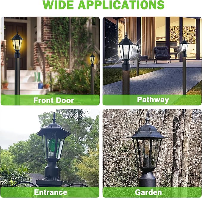 Outdoor Post Light, Pole Lantern, Waterproof Die-Cast Aluminum Pole Light Fixture with Glass, Exterior Post Lamp for Garden Yard Patio Pathway, Matte Black, 1-Pack