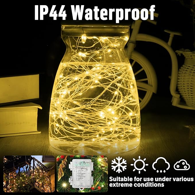 LAMPHOME 100 LED 33FT Fairy Lights Battery Operated with Remote, Twinkle Fairy Lights Multi-Functions &Timer Starry String Lights for Indoor Outdoor Christmas Wedding Home Decor, Warm White