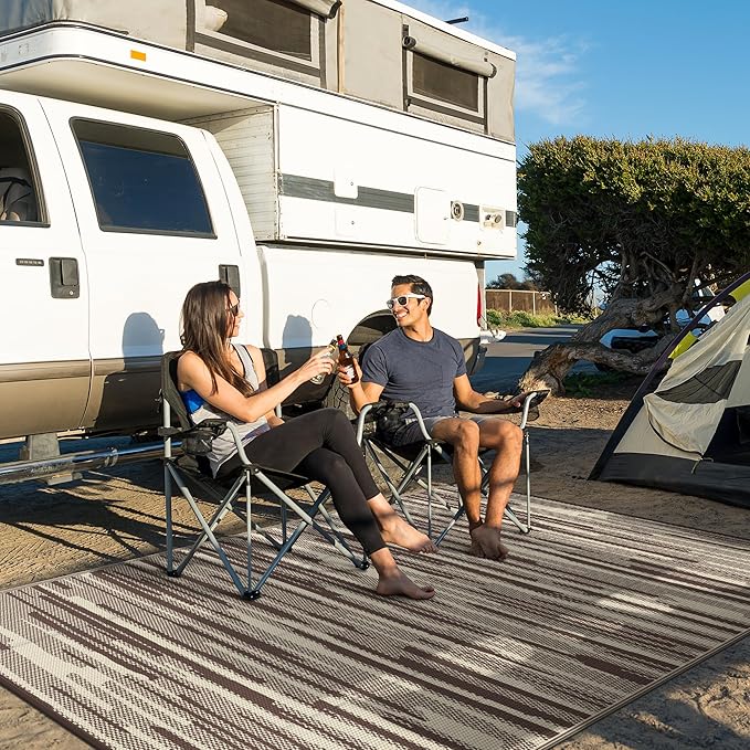 GENIMO Outdoor Rug for Patio Clearance, 5'x8' Waterproof Camping Mat, Reversible Plastic Straw Rugs for RV, Camper, Balcony, Backyard, Picnic, Deck (Coffee Beige)