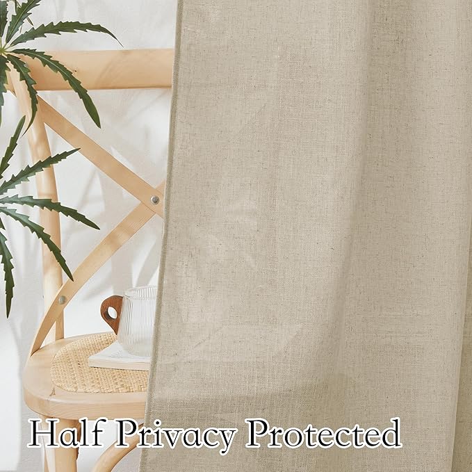 RYB HOME Beige Semi Sheer Curtains 95 inches Long, Light Filtering Half Privacy Wrinkle Resistant Window Curtains & Drapes for Office Dormitory, Beige, W 34 x L 95 inches, 2 Panels Set