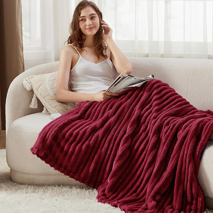 Bedsure GentleSoft Deep Red Fleece Blanket for Couch - Cozy Soft Blankets for Women, Cute Small Throws for Girls, 60x80 Inches