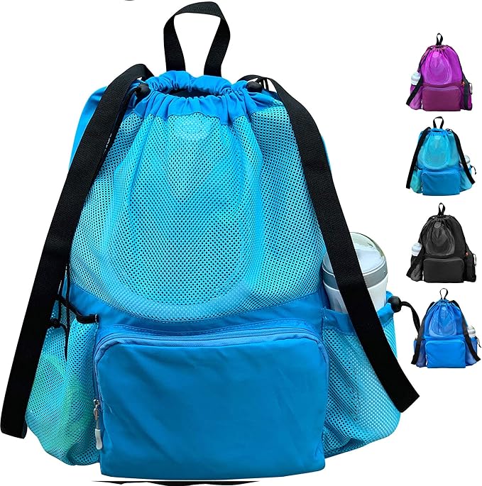 ButterFox Large Swimming Equipment Mesh Bag With Separated Waterproof Dry Compartment, Dry and Wet Separated (Light Blue)