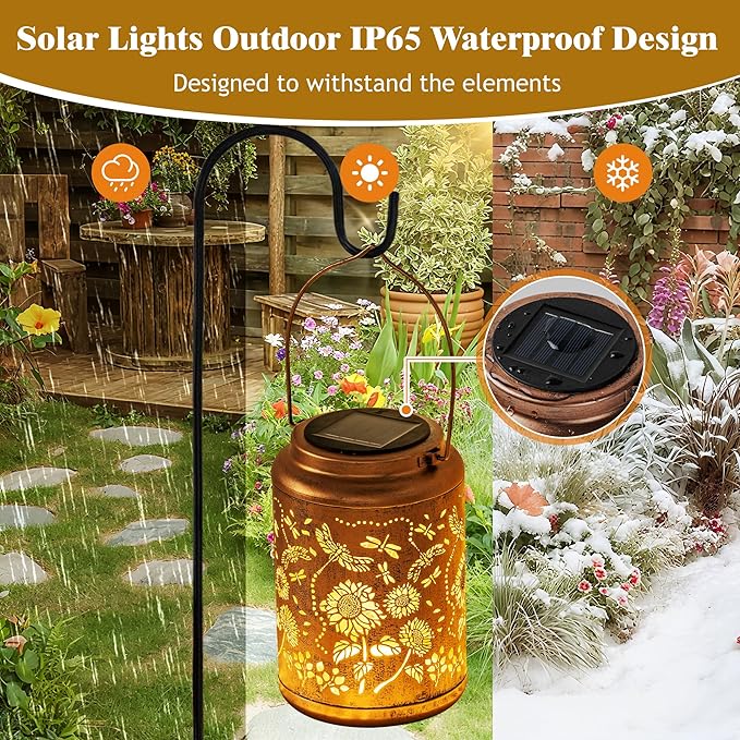 Birthday Gifts for Women Dragonfly Solar Lanterns Outdoor Waterproof, Hanging Metal Solar Lights Outdoor Decor for Party/Patio/Yard/Garden/Indoor