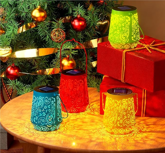 Solar Powered Flower Lights, Decorative Metal Courtyard Lights, 4 Colors, Terrace and Deck LED Pendant Lights (This is the Price for one, Indicate the Required Color, Randomly Send if not indicated)
