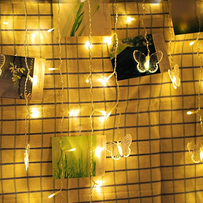Butterfly Curtain Fairy Light, 8 Modes 120 LED USB Window Firefly Twinkle Timer String Lights 24 Butterflies with Remote, Waterproof Copper Wire for Room Bedroom Christmas Wedding Party Dorm Patio