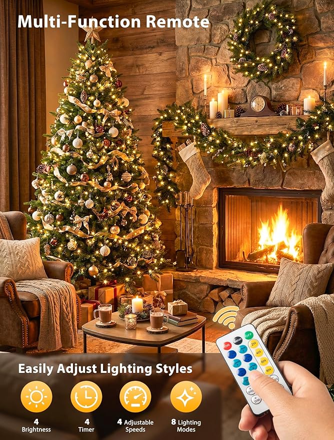 Hopolon String Lights Indoor Outdoor, 33 FT 100 LED Christmas Lights with Remote, Connectable Green Wire Twinkle Fairy Lights Plug in Waterproof for Wedding Party Patio Spring Decor (Warm White)