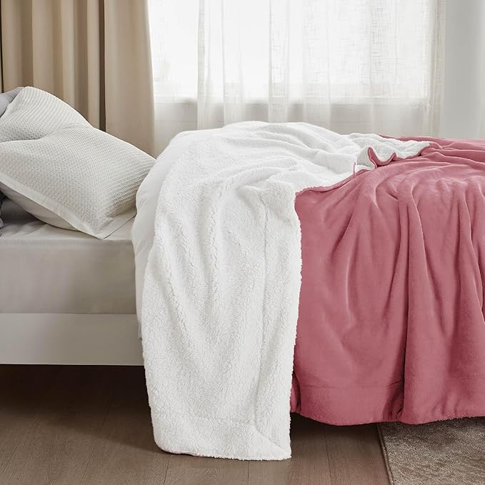 Bedsure GentleSoft Sherpa Fleece Throw Blanket for Couch - Thick and Warm, Soft Fuzzy Plush Throw Blanket for Winter, Dusty Rose, 50x60 Inches