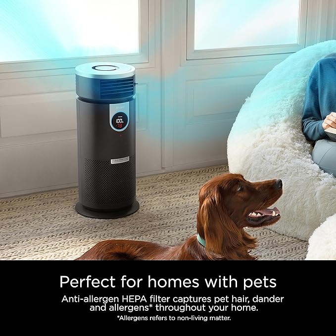 Shark 3 in 1 Air Purifiers for Home, Bedroom, or Office with HEPA Filter, Small Space Heater and Fan Combo, Filters Smoke, Covers up to 500 Sq Ft, Clean Sense Technology, Heat, Cool and Purify, HC452
