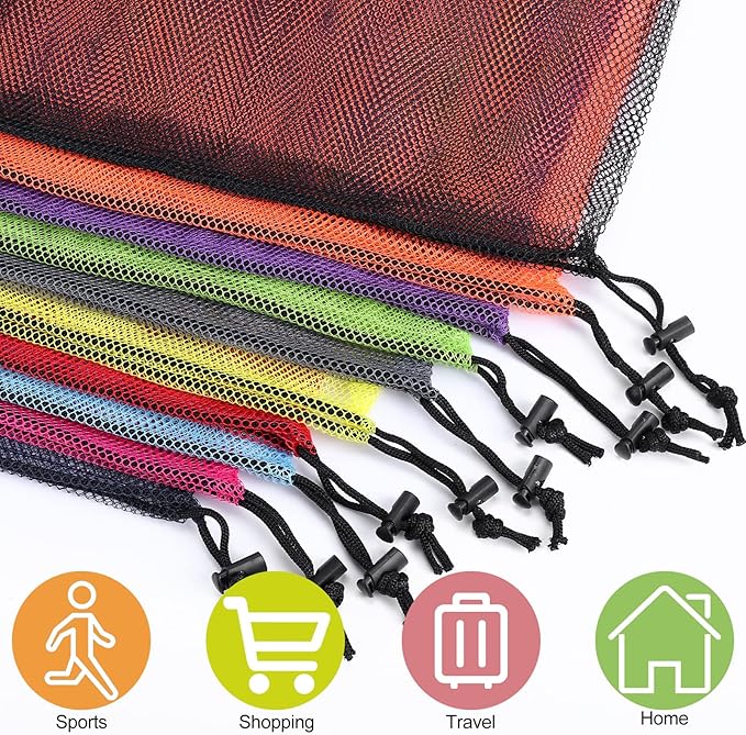 iMucci 13"X15.5" 24Pcs Mesh Laundry Drawstring Bag Nylon Drawstring Gym Bag with Cord Lock Closure