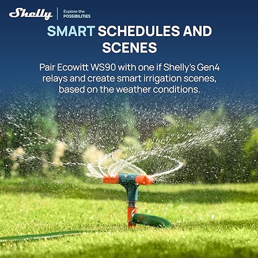 Ecowitt WS90 7-in-1 Weather Station with Bluetooth & Zigbee connectivity, Ultrasonic Wind Monitoring, Haptic rain Detection, Temperature & Humidity Tracking, UV & Illuminance, IPX5, Powered by Shelly
