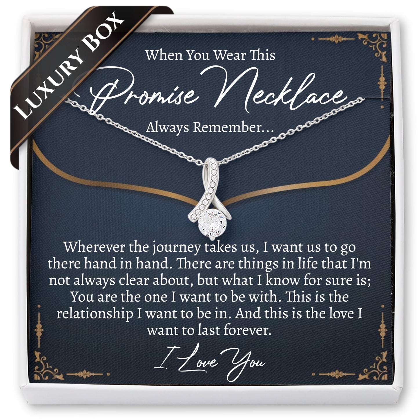 Love You This Much Promise 14k White Gold Necklace for Girlfriend | Romantic Birthday Gift for Girlfriend | Jewelry for Her | Luxury Gift Box with Sleeve (Promise Necklace, 14k White Gold)