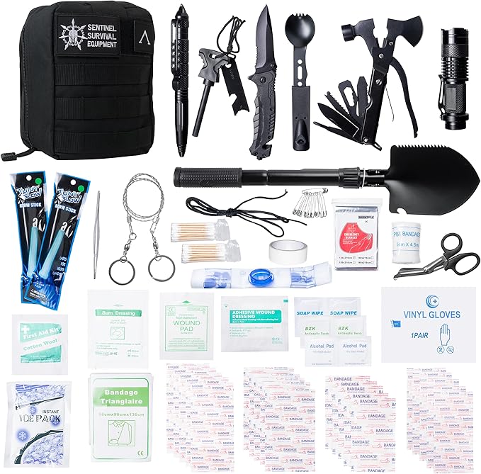 320-Piece Survival Kit | Emergency Gear for Camping, Hiking & Disaster Preparedness | Essential Roadside Emergency Kit | Molle Compatible Bug Out Bag | First Aid, Tactical Tools & Survival Essentials